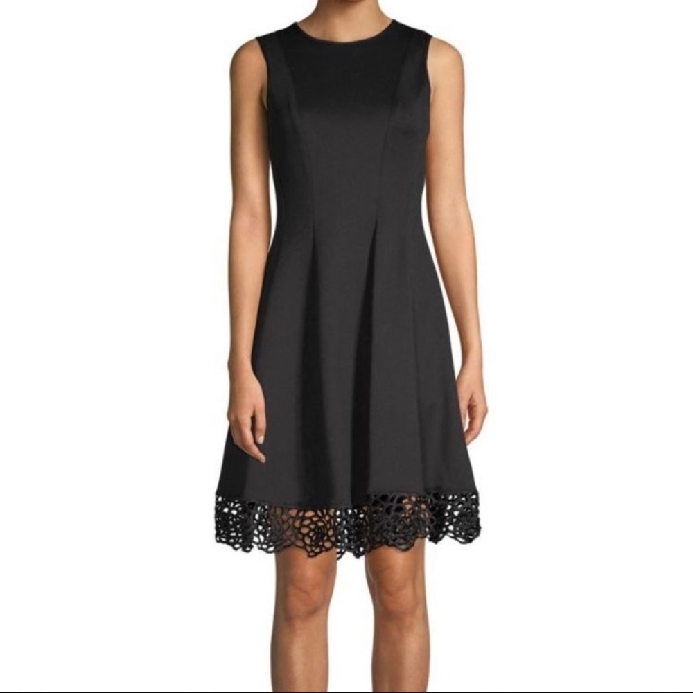 Donna Ricco Solid Crochet Trim Fit and Flare Dress